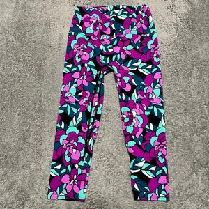 K-Deer Leggings Womens Large Athletic Athleisure Workout Cropped Purple Pattern